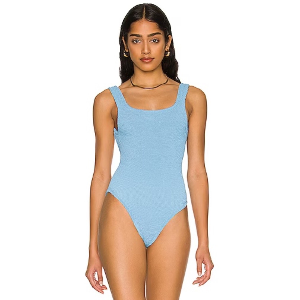 Like New Hunza G Women's Square Neck One-Piece Swimsuit Light Sky Blue